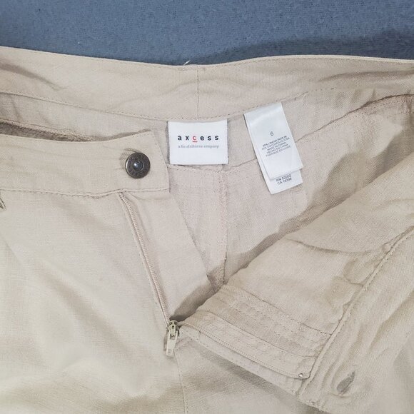 AXCESS Pants Womens SZ 6 Linen Cargo Pockets‎ Safari Khaki Crop Coastal Beach - Picture 3 of 10